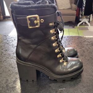 Mix No. 6 Black Lace Up Boots with Gold Buckle
